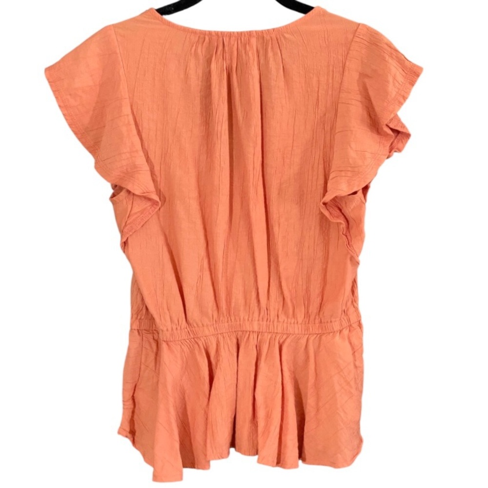 Sam Edelman Coral Gauze Peplum Top S Flutter Sleeve Romantic Boho Coastal - Picture 5 of 9